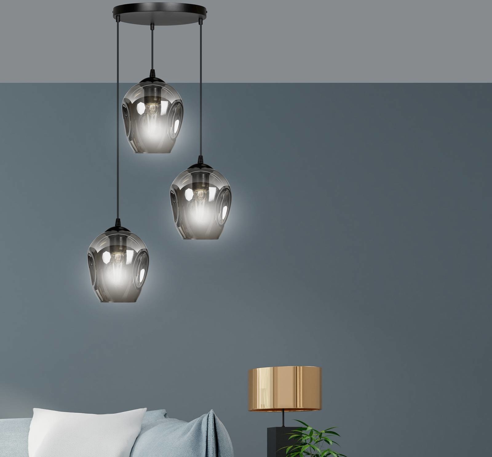 EULUNA Lampa wisząca Starla okrągła 3-pkt szkło grafitowe
