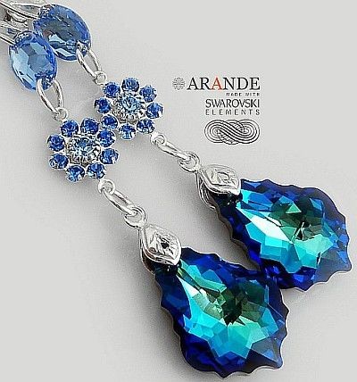 Swarovski Nowe! Unikatowe Kolczyki Blue Aqua Gloss