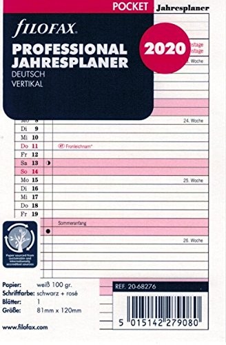 Filofax wkładka Pocket kalendarza: Professional Plan roku 2020 W języku niemieckim pionowy 000020-68276