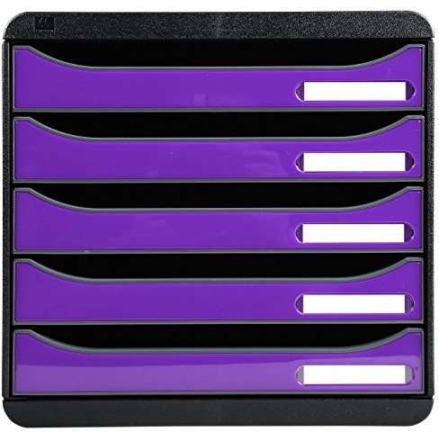 Exacompta Exacompta 3097220D Premium organizer Premium Big Box Iderama 5 szuflad o dużej pojemności pojemnik na dokumenty A4+ dla większej ilości miejsca na biurku szafka czarna| fioletowa 3097220D