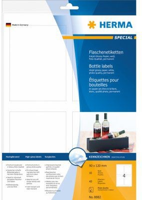 Herma Flaschenetik. A4 Inkjet wei 90x120 mm glnz. 40 St. - 8882