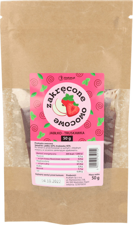 KruKam Zakręcone owocowe Jabłko-truskawka 50g bez dodatku cukru