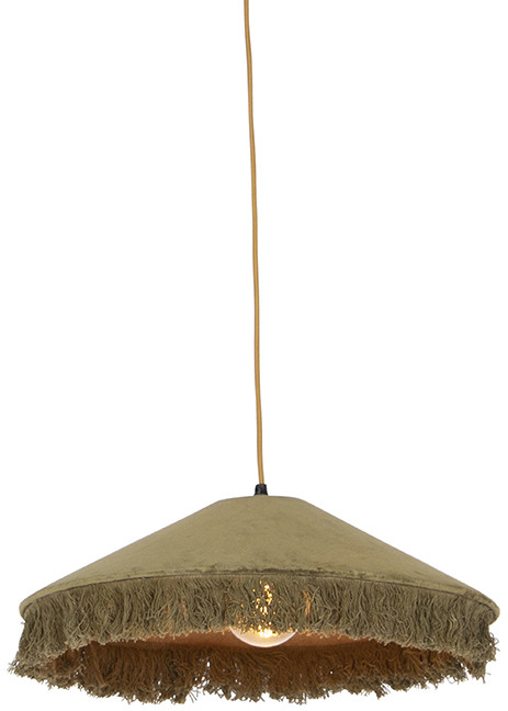 QAZQA Retro lampa wisząca welur zielona frędzle - Frills