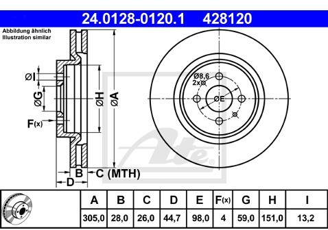 ATE TARCZA HAM 24.0128-0120.1 FIAT COUPE 2.0 20V TURBO 96-00  24.0128-0120.1