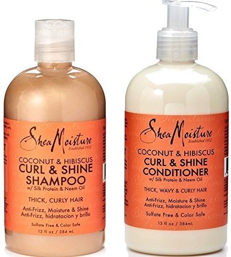Shea Moisture Coconut & Hibiscus Curl & Shine Shampoo and Conditioner zestaw w/Silk Protein and Neem Oil 13 oz Bottles by Shea Moisture SMSHMS-764302290209-764302290629