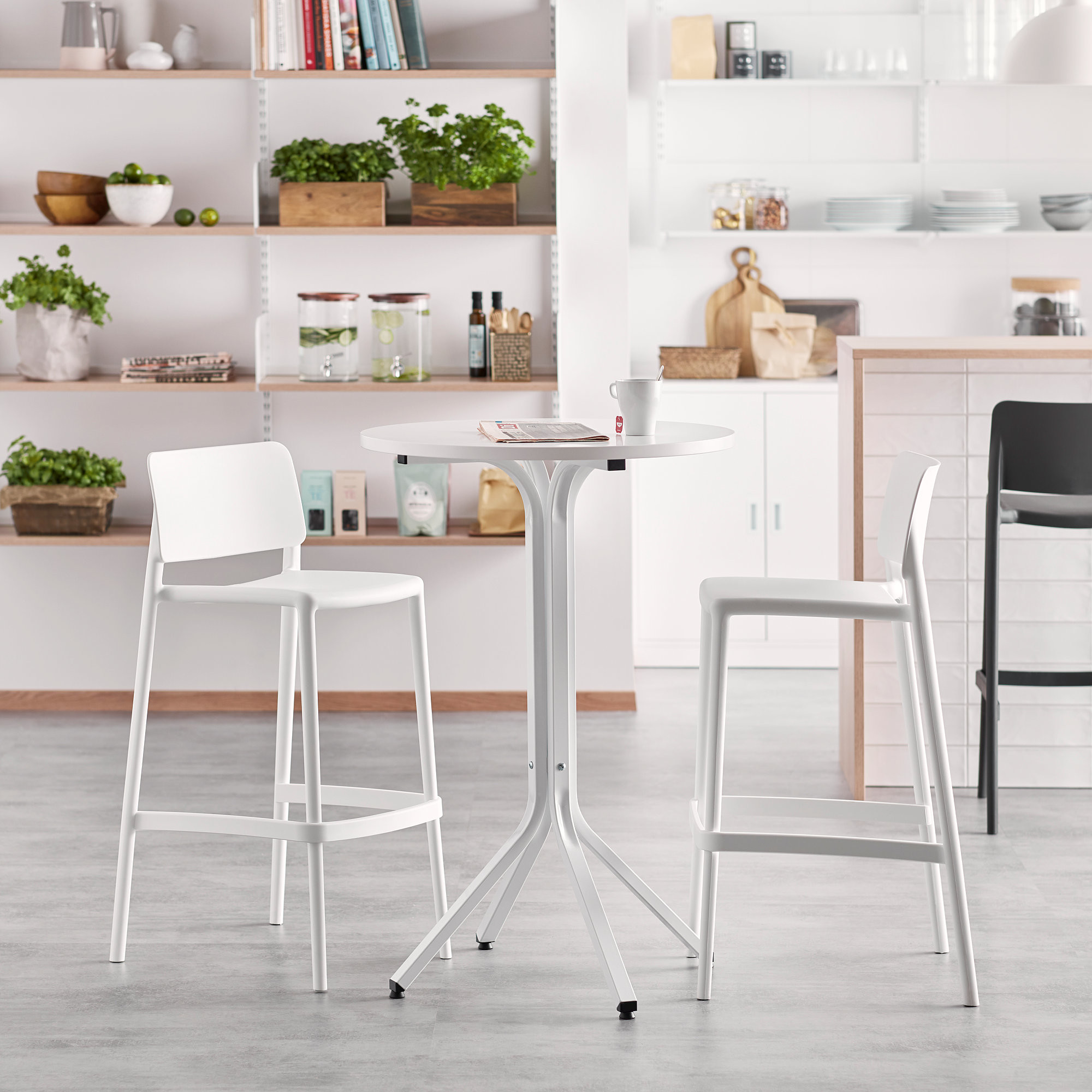 AJ Produkty Zestaw mebli VARIOUS + RIO, stół i 2 białe krzesła barowe