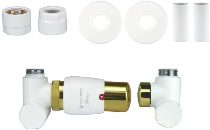 Varioterm Zawór termostatyczny do grzałki 50mm INTEGRA GLAMOUR All in One - miedź 15 mm lewy biały mat ze złotym AIGS0225CFK/L(Cu)
