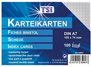 TSI fiszek DIN A7, opakowanie 100, w kratkę, biały 4022792659576