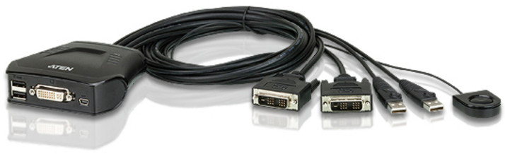 Aten 2-Port USB DVI Cable KVM Switch with Remote Port Selector CS22D-A7