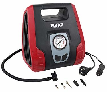 Eufab EAL 21076 sprężarka 8,3 bar 12 V adapter do pracy za pomocą kabla, analogowy manometr 21076