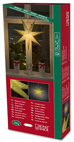 Konstsmide 2982  900 zielone i gwiazda papierowa, perforowane z ozdobami Zielony, 78 x 78 cm/do użytku wewnątrz pomieszczeń (IP )/230 V/wewnętrznych bez źródeł światła/z kablem/wył./białe 7318302982904