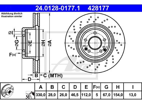 ATE TARCZA HAM 24.0128-0177.1 MERCEDES W203 C200 KOMPRESSOR 163KM 02-07  24.0128-0177.1