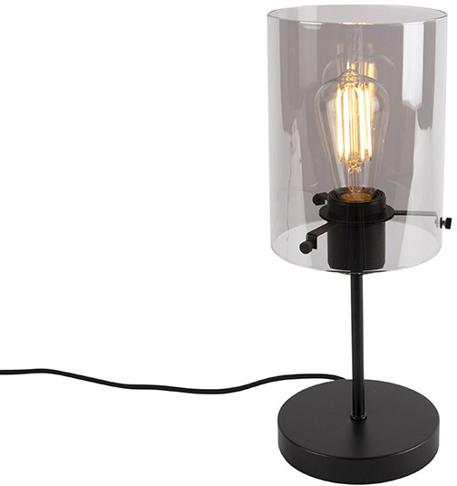 QAZQA Designerska lampa stołowa czarna przydymione szkło - Dome