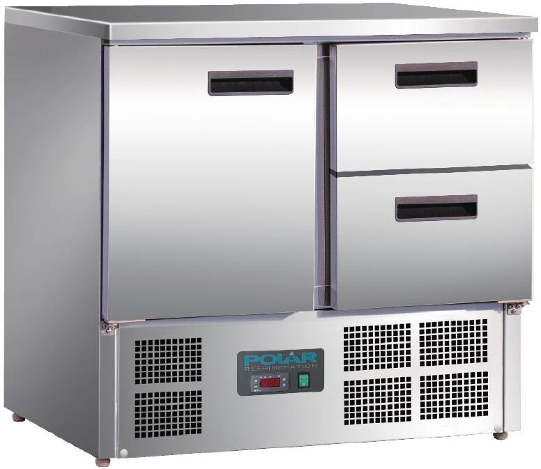 Polar Refrigeration Stół chłodniczy z 1 parą drzwi i 2 szufladami | 240L | 2 do 8°C | 900x700x(H)880mm U637