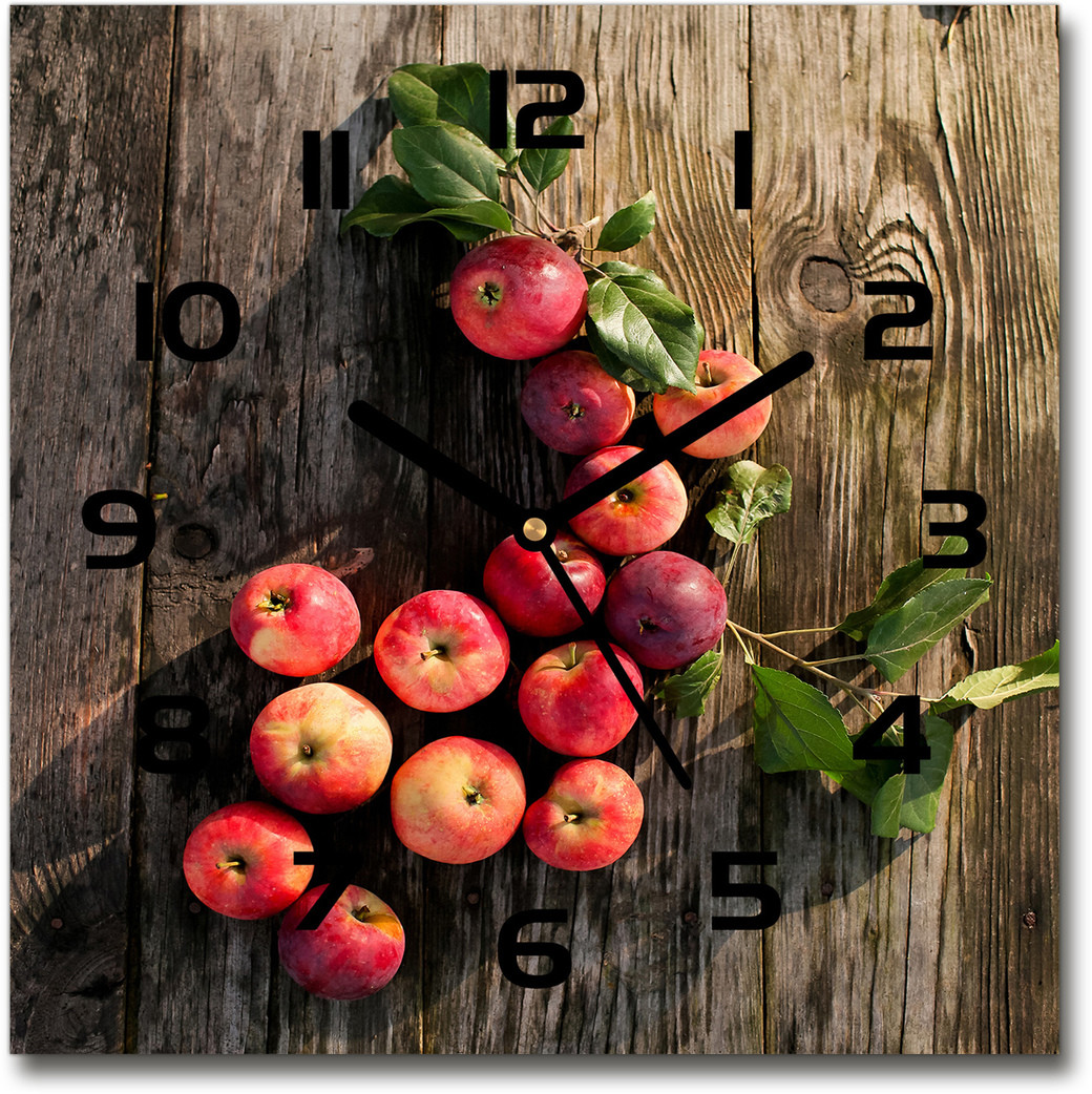 Zegar szklany kwadratowy Jabłka na stole