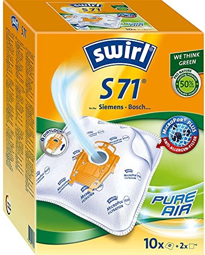 Swirl S 71 MicroPor Plus worki do odkurzacza do Siemens, Bosch | Filtr przeciwalergiczny | 10 sztuk w zestawie 2 filtry S 71