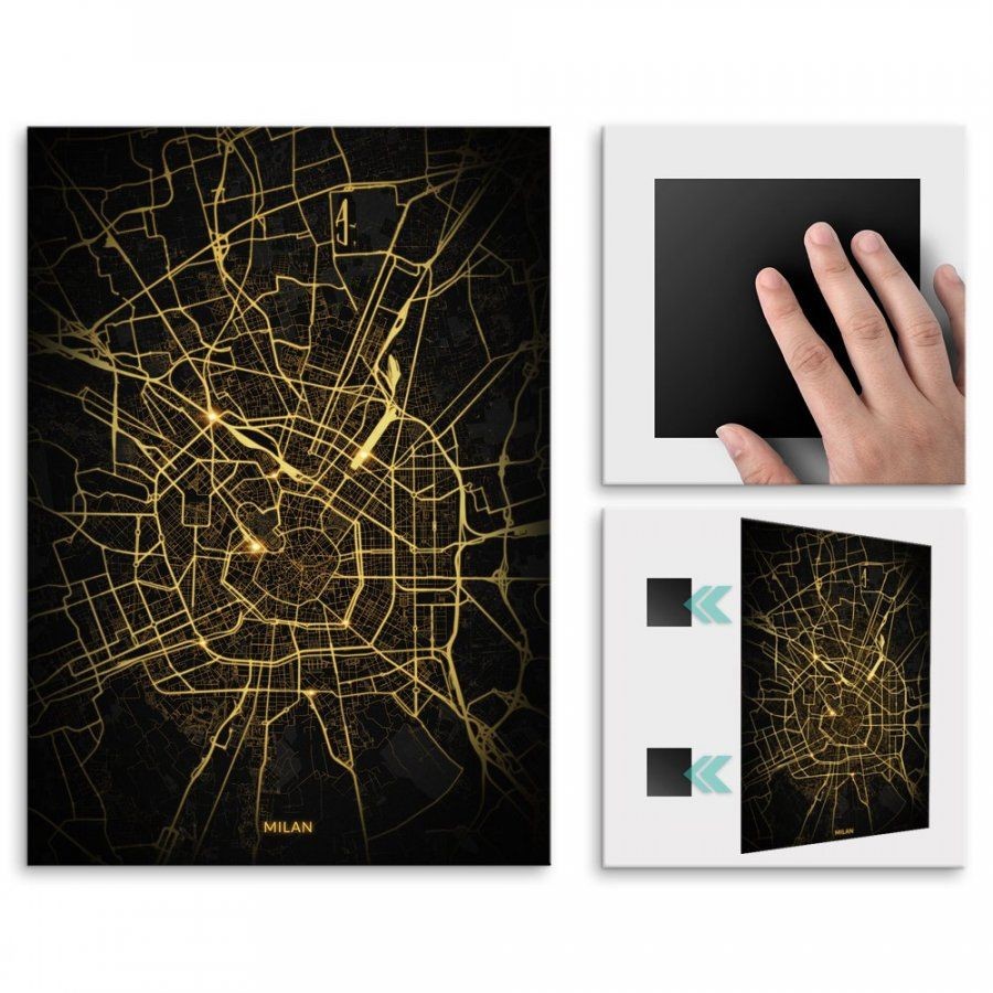 Pix4home Plakat metalowy Mapa City Lights Mediolan L POS-L-03507