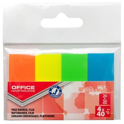 Office products Zakładki indeksujące PP, 20x50mm, 4x40 kart., zawieszka, mix kolorów neon 14223524-99