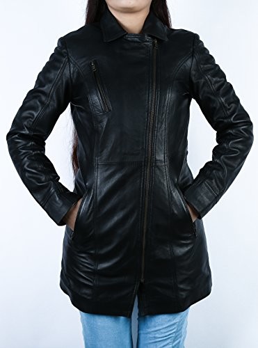 Urban Leather Kobiety elegancki płaszcz 107, XL, czarny UR-98