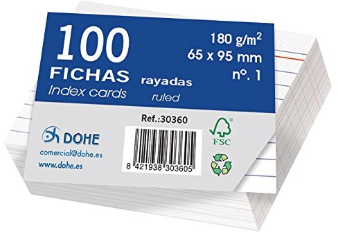 DOHE dohe 30360  opakowanie z 100 fiszek papier, linie, białych kartonu fotograficznego, 180 G, nr 1, 65 X 95 MM 30360