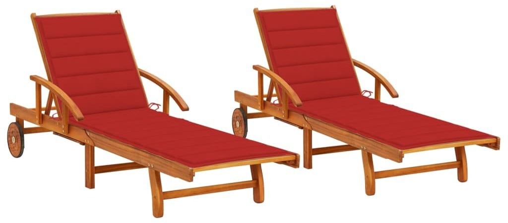 vidaXL Leżaki z poduszkami, 2 szt., lite drewno akacjowe! 3077336