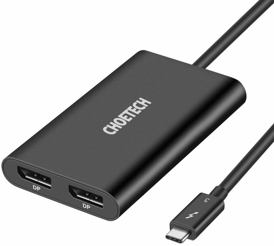 Choetech Choetech adapter przejściówka rozdzielacz USB Typ C Thunderbolt 3 (40Gbps) - 2x DisplayPort 4K 60Hz czarny (HUB-D03) HUB-D03