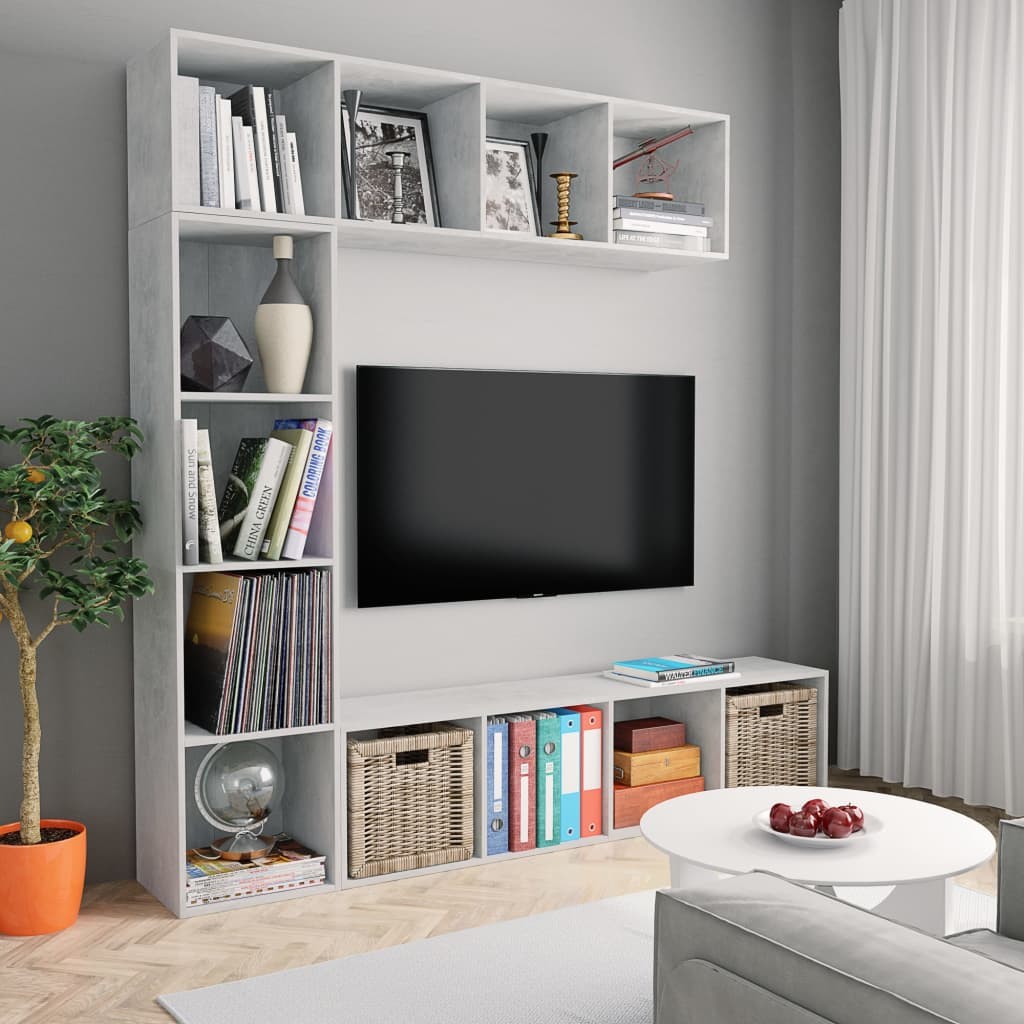 vidaXL 3-cz. regał na książki/półka pod TV, kolor betonu 180x30x180 cm
