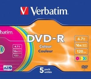 Verbatim DVD-R 16x 4,7GB 5p slim case DataLife+AZO+,scratch res,bez nadr,kolor 43557
