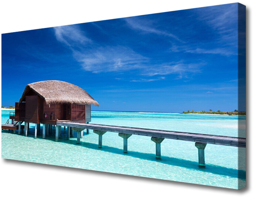 PL Tulup Obraz na Płótnie Morze Plaża Dom Architektura 140x70cm