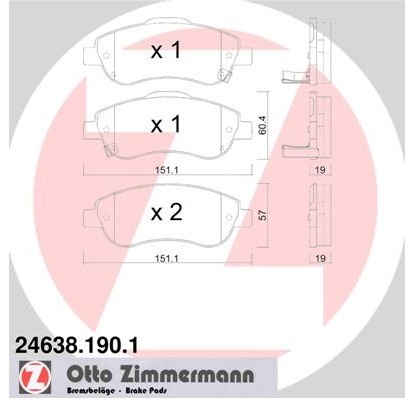 ZIMMERMANN Zestaw klocków hamulcowych, hamulce tarczowe 24638.190.1