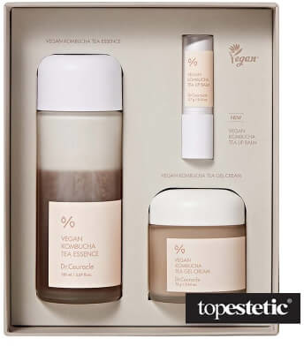 Dr Ceuracle Dr Ceuracle Vegan Kombucha Tea Trio Set ZESTAW Esencja 150 ml + Krem-żel 75 ml + Balsam do ust 3,7 g