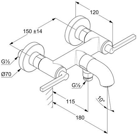 Kludi Nova Fonte Puristic Bateria wannowa ścienna chrom 205400515