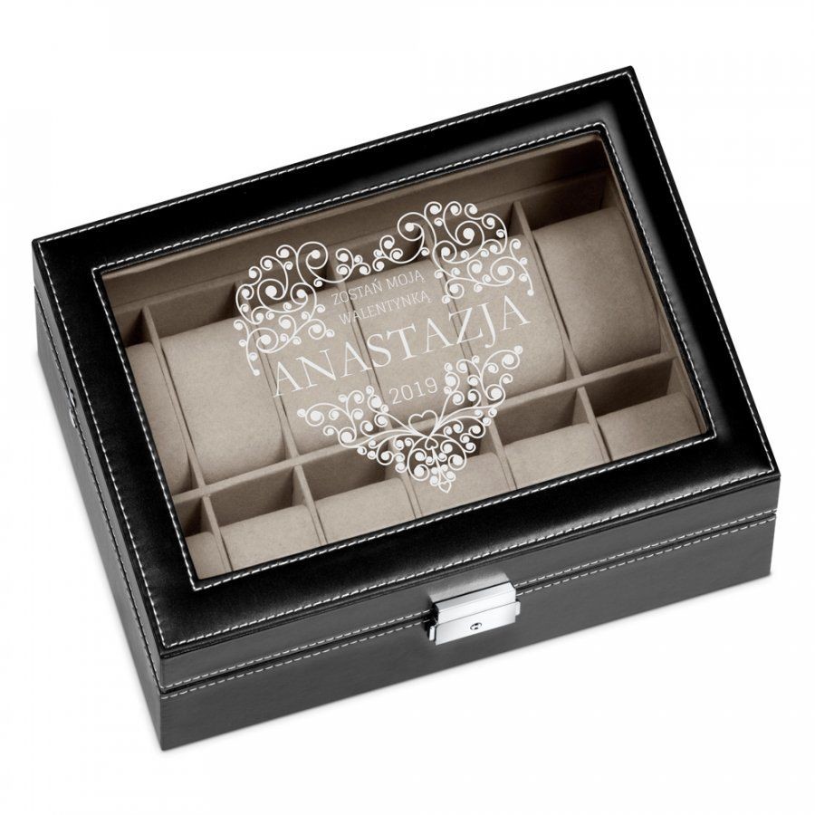 Murrano Szkatułka Kuferek na Zegarki GRAWER Serce SZKT-ZG-A-016