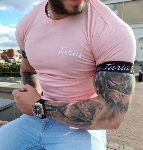 Furia Koszulka męska, różowa z taśmą z logo Furia