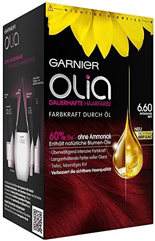 Garnier Olia Coloration intensywny Czerwony 6.60 do włosów, oleje zapewnia intensywne kolory kwiatów zabarwienie do włosów zawiera 60% siły bez amoniaku,-częściowy pakiet 93383