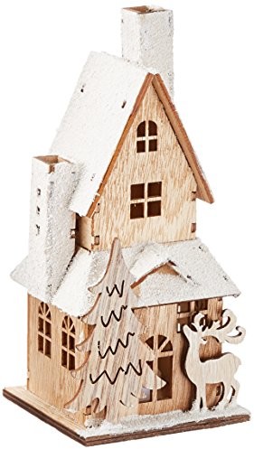 Heitmann DECO Naturalna Heitmann Deco ozdobny domek z drewna z oświetleniem LED  naturalne drewno z dachem beschneitem  dekoracja bożonarodzeniowa 92423