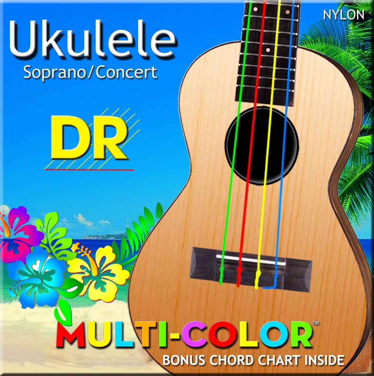 DR Strings DR MULTI-COLOR - UMCSC - struny do ukulele Set, Sopran & Concert, High-G