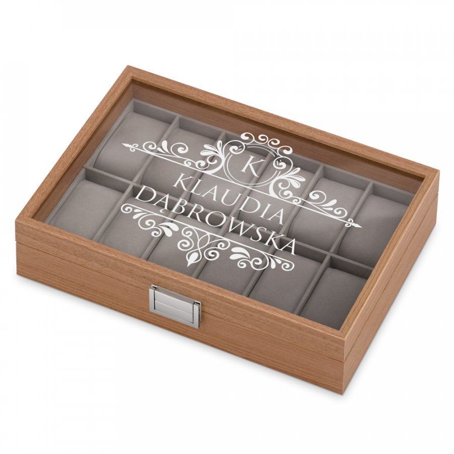 Murrano Drewniana Szkatułka Kuferek na Zegarki GRAWER Ornament SZKT-DR12-009