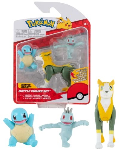 Pokemon Pokemon Figurka 3-Pack Boltund Machop & Squirtle  5-8 cm Pokémon Figury - Najnowsza 2022 - Oficjalnie licencjonowana zabawka Pokemon PKW0180