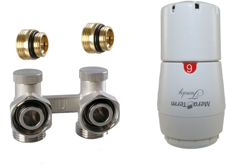 Vario Term Zestaw zaworów Premium Trendy, Typ zaworu: Kątowy, Mocowanie głowicy: Gwint M30x1,5, Nyple redukcyjne: Z nyplami redukcyjnymi 3/4'' / 1/2 '' PRNYGS10506C/FK