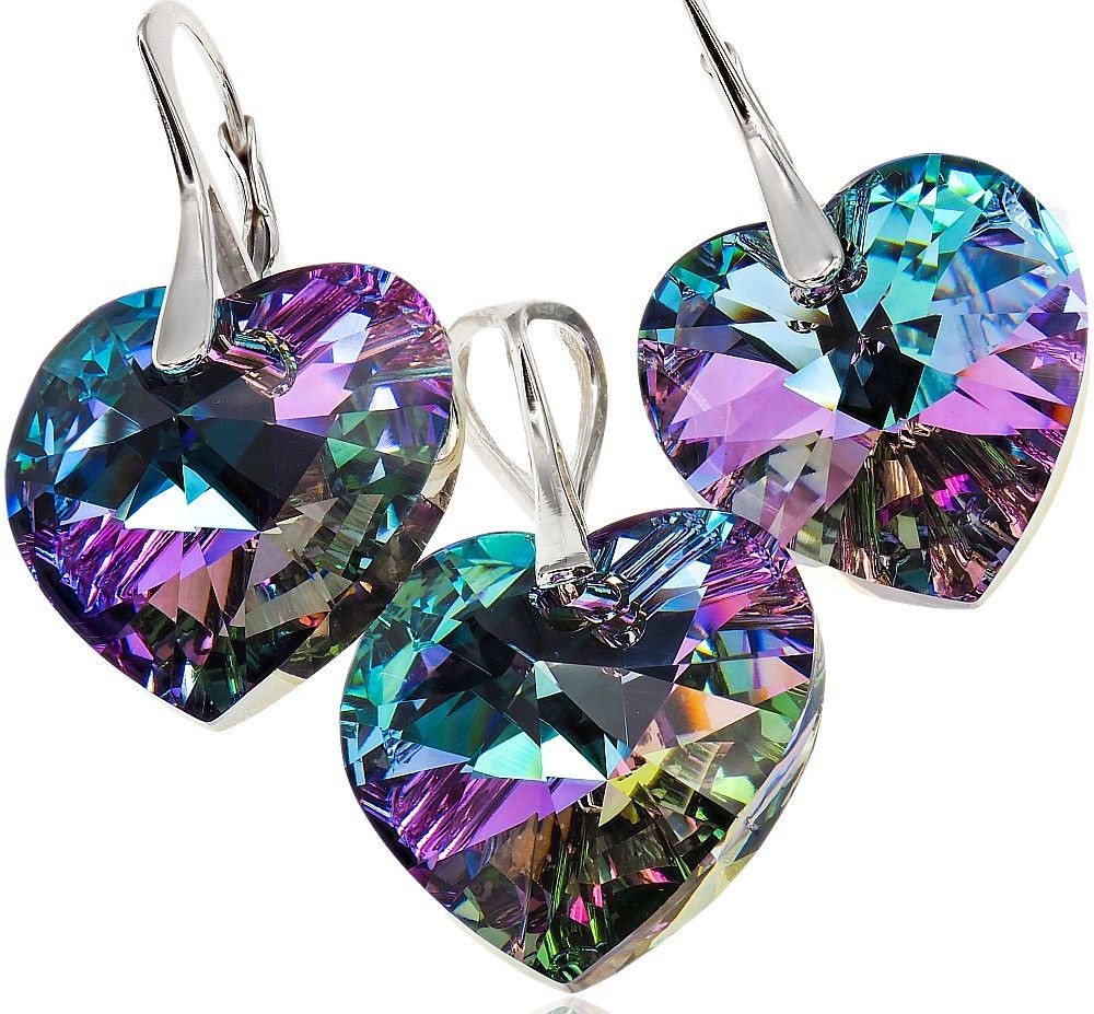 Arande Kryształy piękny komplet VITRAIL HEART SREBRO 702111