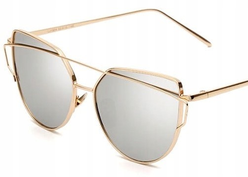Okulary złote glam kocie oko metalowe damskie boho
