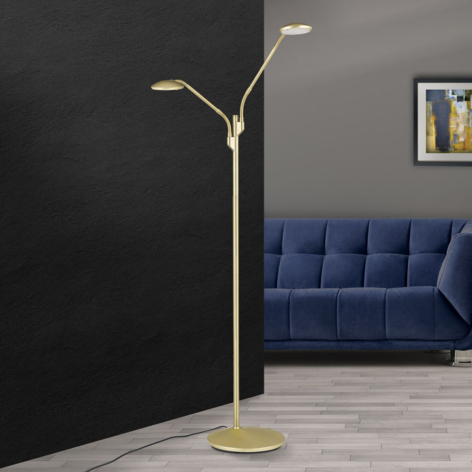 Orion Lampa stojąca LED Cobra, 2-pkt., mosiądz matowy