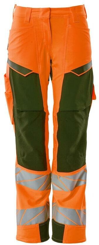 Mascot Workwear ACCELERATE SAFE SPODNIE Z KIESZENIAMI NA KOLANACH; POMARAŃCZ HI-VIS/ZIELONY MECH (76C42)