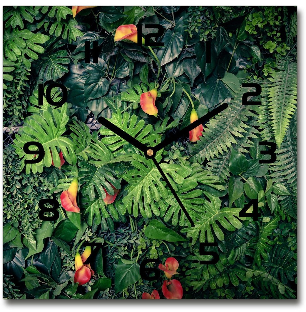 Zegar szklany kwadratowy Egzotyczna dżungla