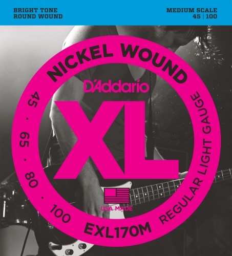 D'Addario EXL170 M Medium Bass komplet strun 0,11 cm  0,25 cm (.045  .100 cala) EXL170M