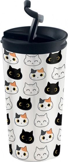 I-Drink I-Drink termos Cats kubek dwuścienny 350 ml stal nierdzewna biały/czarny twm_937741