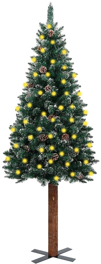 vidaXL vidaXL Smukła choinka z LED, drewnem i śniegiem, zielona, 150 cm