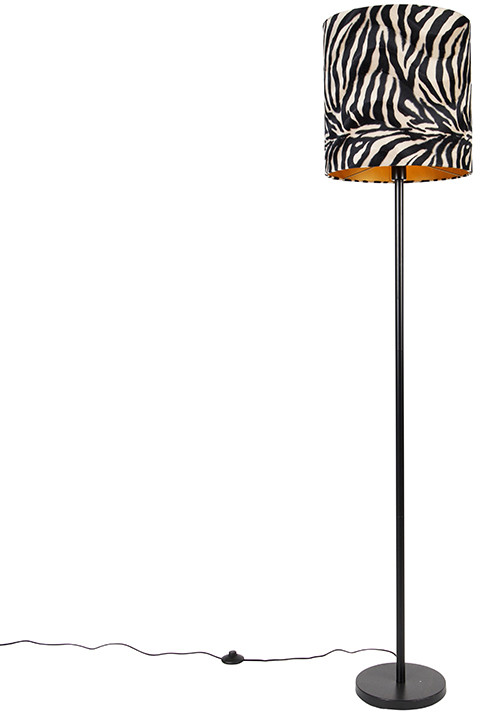 QAZQA Nowoczesna lampa podłogowa czarny abażur z tkaniny zebra 40 cm - Simplo