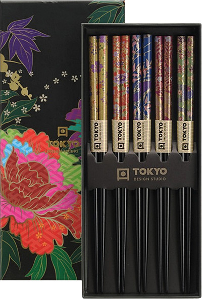 Tokyo Design Studio Zestaw drewnianych pałeczek Gift Box Peony Flower 22,5cm - 5 par - Tokyo Design Studio 17866